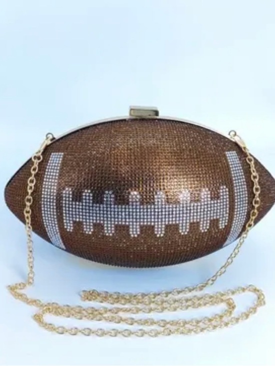 Handbags - Rhinestone Football Clutch Bag in Brown